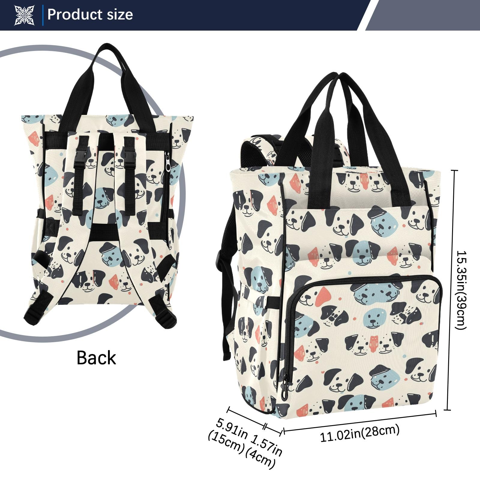 Mnsruu Borsa per pannolini per bambini con testa di cane carina borsa grande borsa impermeabile da viaggio borse per pannolini per mamme e papà
