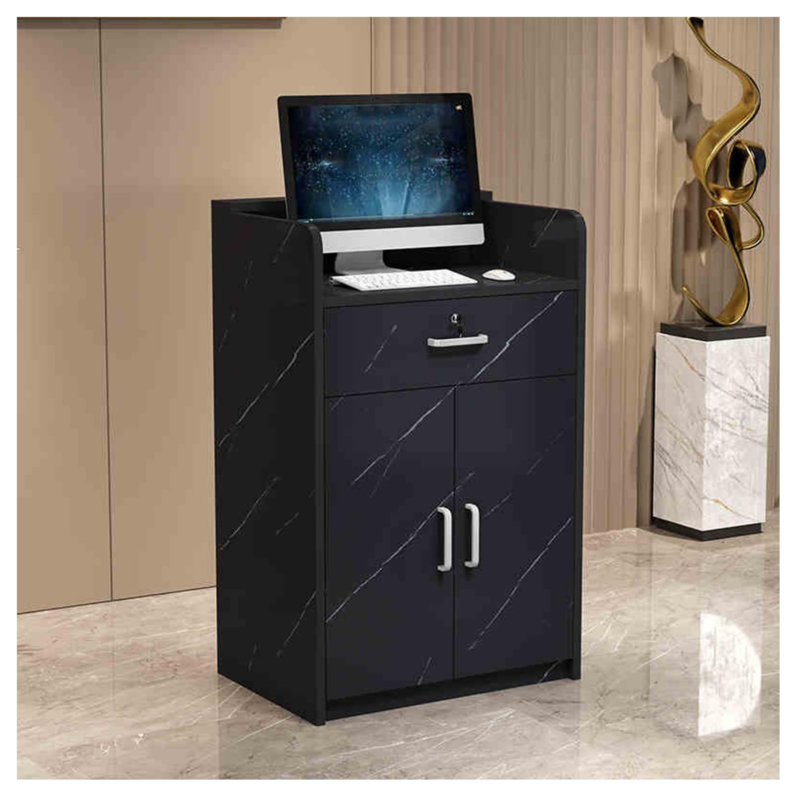 Générique Comptoir de réception Moderne, Petit comptoir d'accueil/Table de Caisse pour Bureau et Hall d'entrée, comptoir de réception élégant (G, 27,1 x 15,7 x 35,4 Pouces)