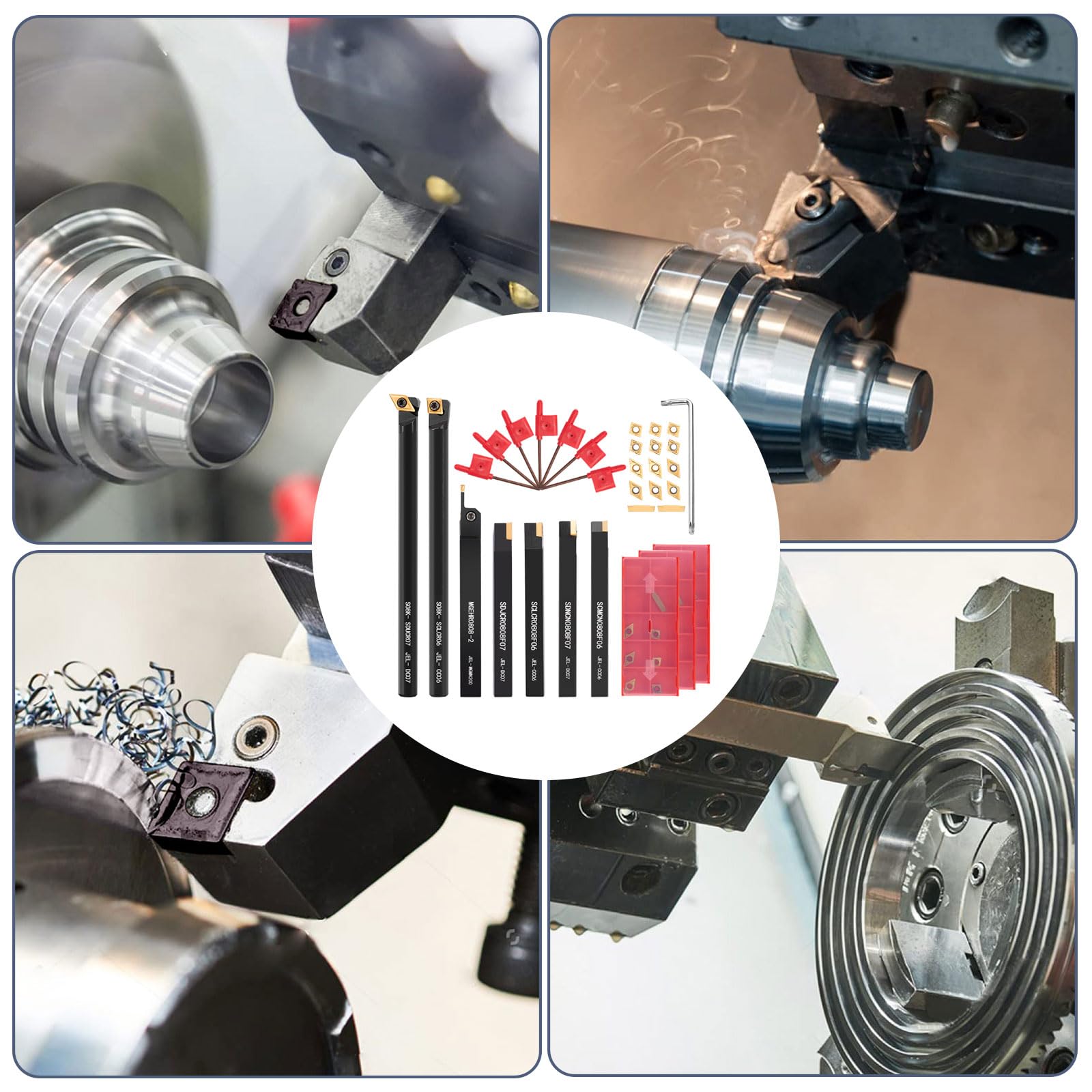 8x8mm Drehmeißel Set mit 21 Wendeplatten | 7 Schaft-Bohrstangenhalter Drehwerkzeughalter, 7 Schraubenschlüssel, Präzise Metallbearbeitung & Hohe Stabilität