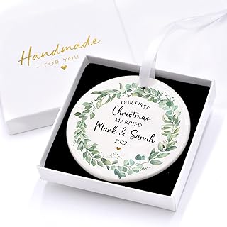 Our First Christmas Married Bauble, Personalised 1st Christmas Mr & Mrs Husband and Wife Ornament, Newlywed Christmas Decoration, Just Married, With Gift Box