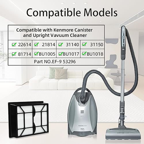 Miniatura 2 de Paquete de 2 filtros HEPA EF-9 53296 para Kenmore 22614, 31140, BU1005, BU1017 y Kenmore Elite 21814, 31150, 81714, BU1018 aspiradora vertical y