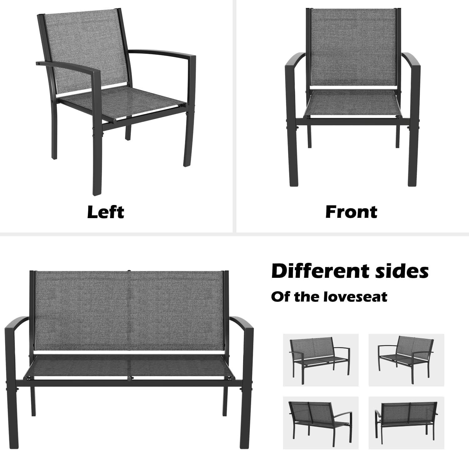 Greesum 4 Pieces Patio Furniture Set, Outdoor Conversation Sets for Patio, Lawn, Garden, Poolside with A Glass Coffee Table, Gray : Patio, Lawn & Garden
