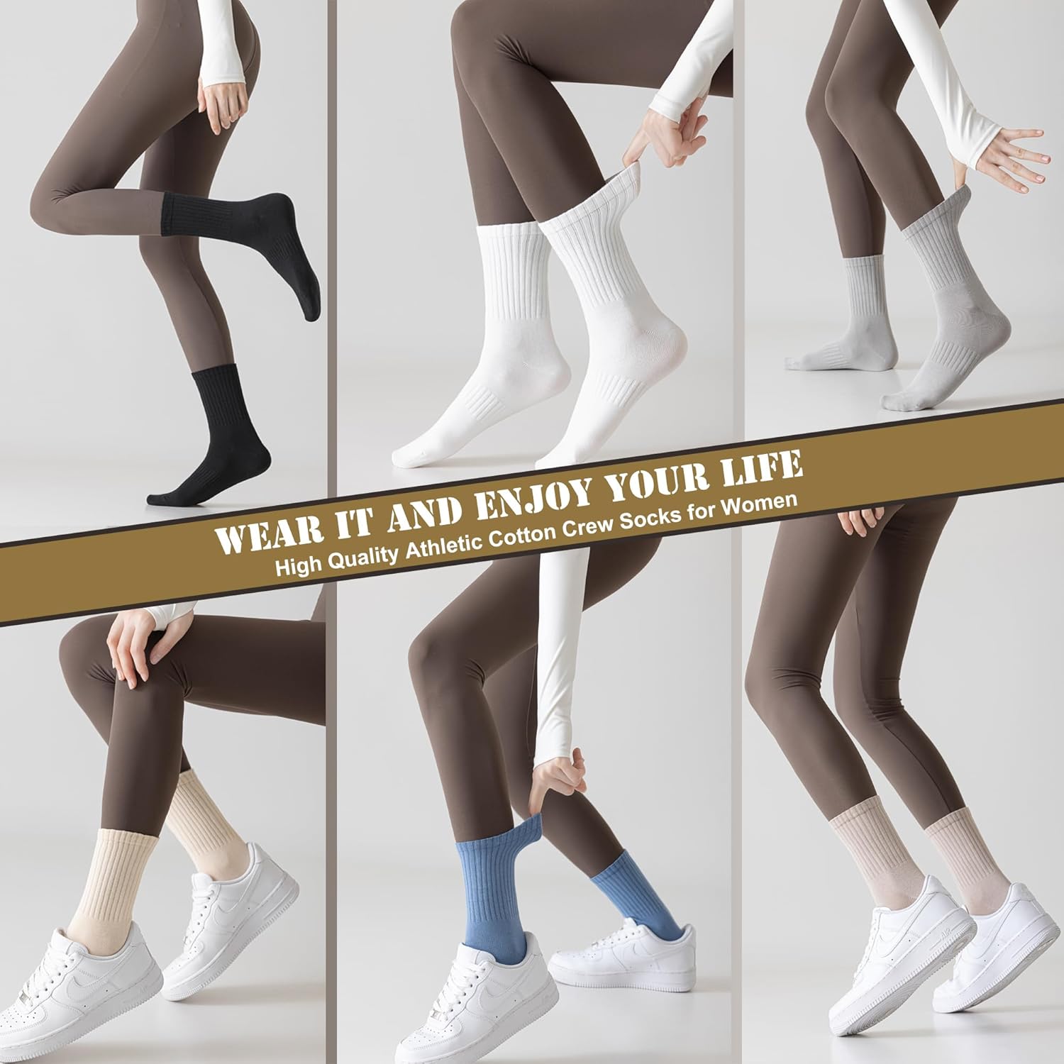 MAGIARTE Womens Athletic Cotton Crew Socks Moisture Wicking Breathable Sports Casual Socks for Women 3/5-PACK - Image 2