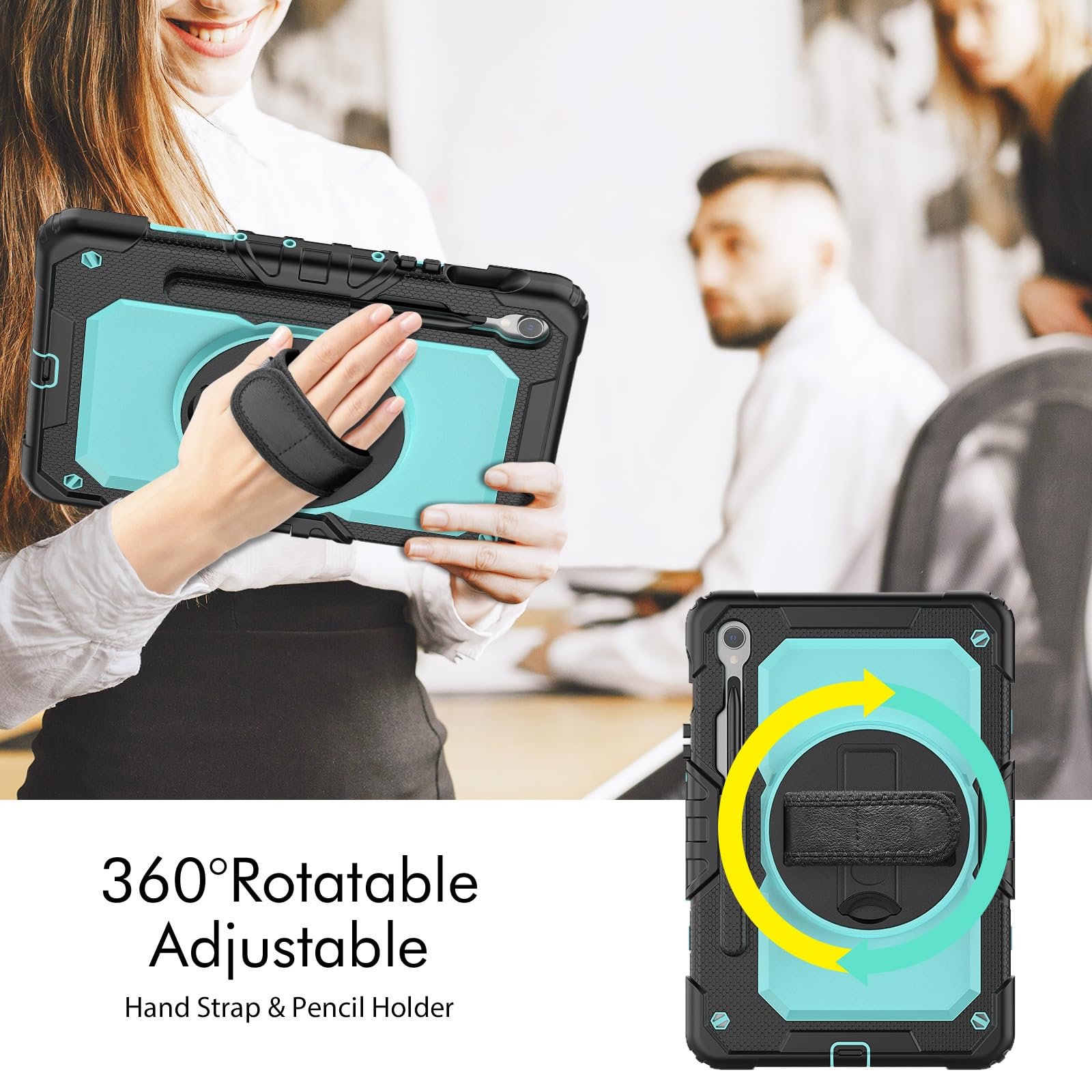 Ochrona tabletu Kompatybilny z Samsung Galaxy Tab S9 11 cali 2023 X710/X716B/X718U Wytrzymały, odporny na wstrząsy futerał TPU, osłona ochronna z zabezpieczeniem ekranu Obrotowa podpórka 380 + pasek n