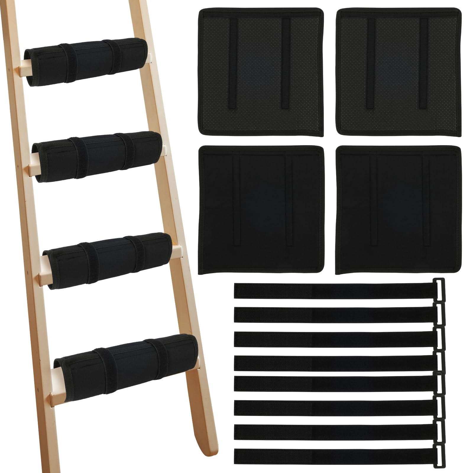 Caffney Black 4Pcs Bunk Bed Ladder Cover Antislip Ladder Cover With 8 Adjustable Hook And Loop Strap Comfort Bunk Bed Ladders Protector Pad For Double Bunks