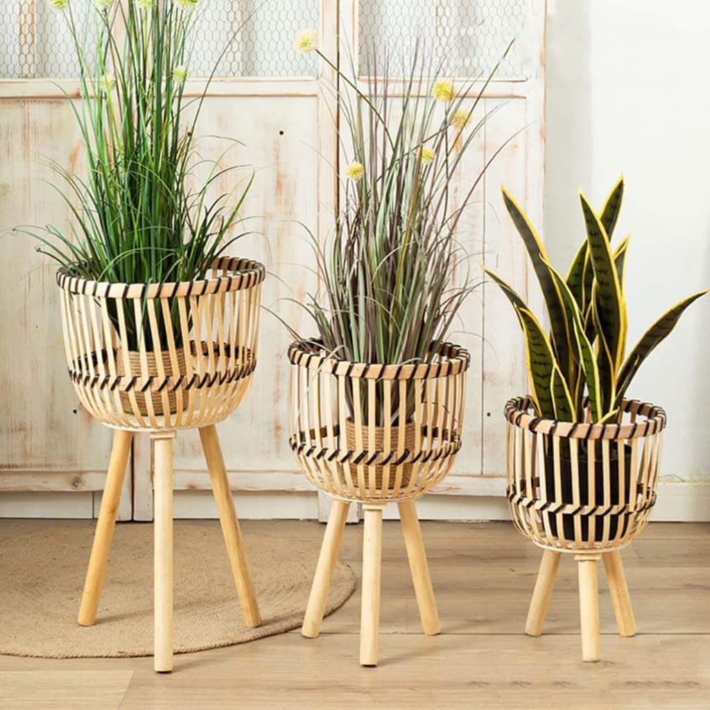 Support de Plante tissé en rotin Pot de Plante en rotin sur Pieds en Bois Pot de Fleurs en Osier Grand Porte-Plante Porte-Fleur Riser Plante Présentoir for la Maison (Size : L)