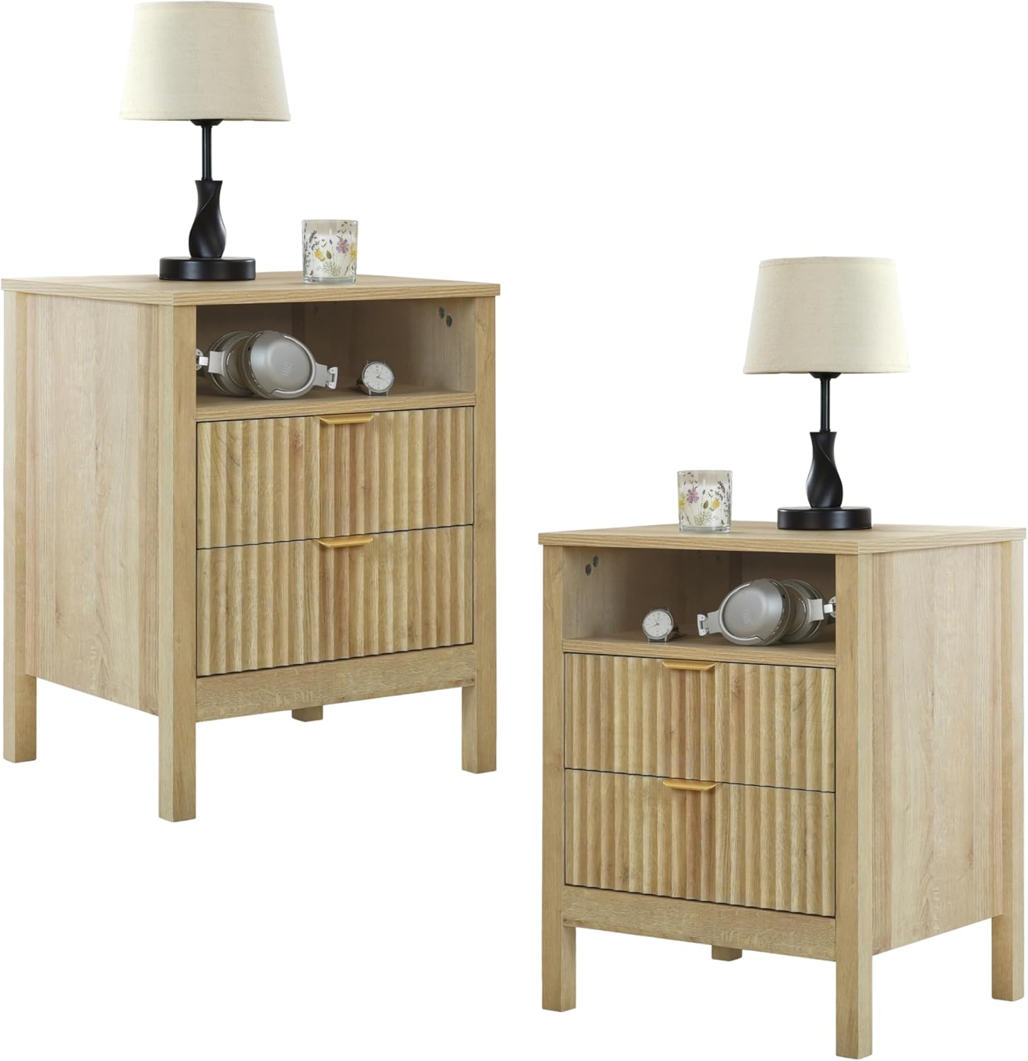 ELISA HOME Lagoon 2 Drawer Nightstand, Bedside Table with Storage Drawers, Night Stand for Bedroom, End Table or Side Table for Living Room, 15.7" D x 18.9" W x 24" H, Beige