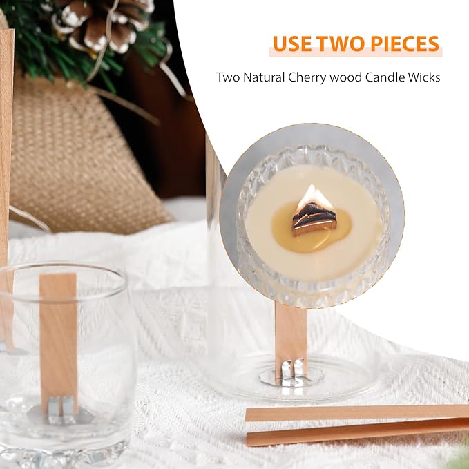 Pabilos de Madera de Cerezo para Velas - 100 Piezas con Base y Pegamento miniatura 3