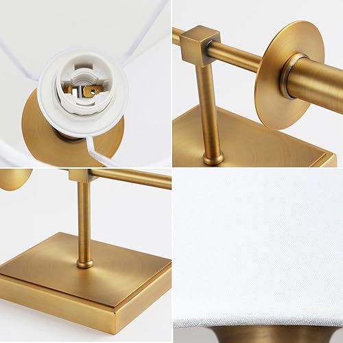 Miniatura 5 de PERMO Aplique de pared industrial rústico clásico con pantalla textil blanca acampanada y soporte de columna cónico de latón antiguo