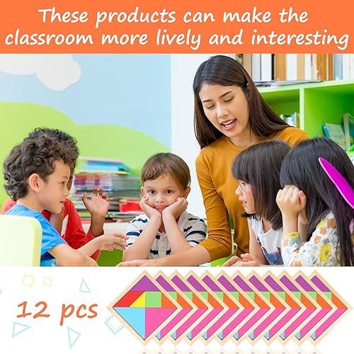 Miniatura 7 de Meooeck Paquete de 12 rompecabezas de madera Tangrams para el aula, rompecabezas con forma de niños, bloques de lógica cerebral para juegos, regalos