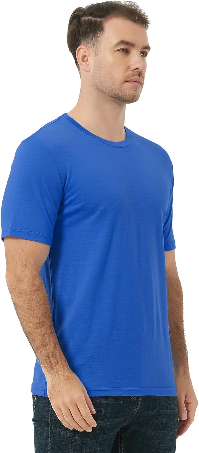 100% Merino Wool T Shirts for Men, Short Sleeve Lightweight Undershirt, No-Odor Base Layer