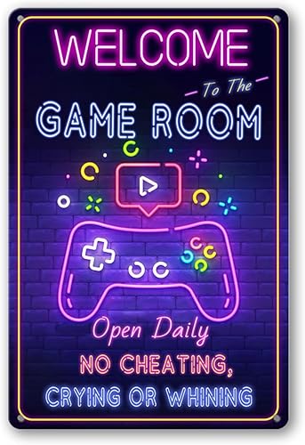 Letrero de metal para sala de juegos, decoración de pared para sala de juegos, letrero de bienvenida a la sala de juegos, decoración de habitación
