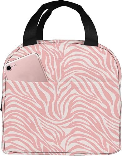 Bolsa de almuerzo portátil con estampado animal de cebra rosa para mujeres y hombres, bolsa de almuerzo reutilizable para disponible en Yaxa Peru