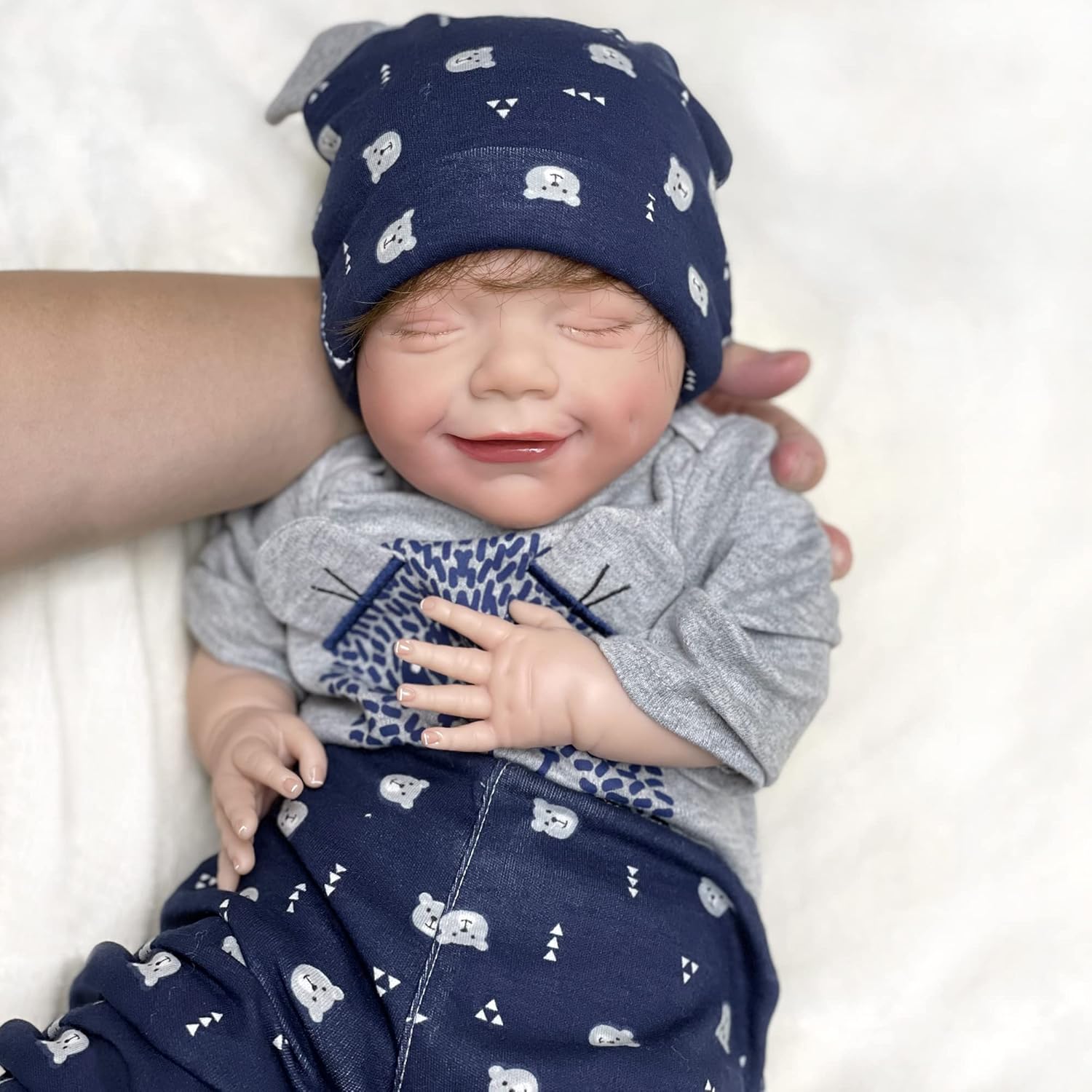 16inch Realistic Newborn Baby Doll Girl Platinum Liquid Full Solid Soft Silicone Reborn Baby Doll 3D Painted Skin Visible Veins Weighted Sleeping Doll Closed Eyes, (BOY)