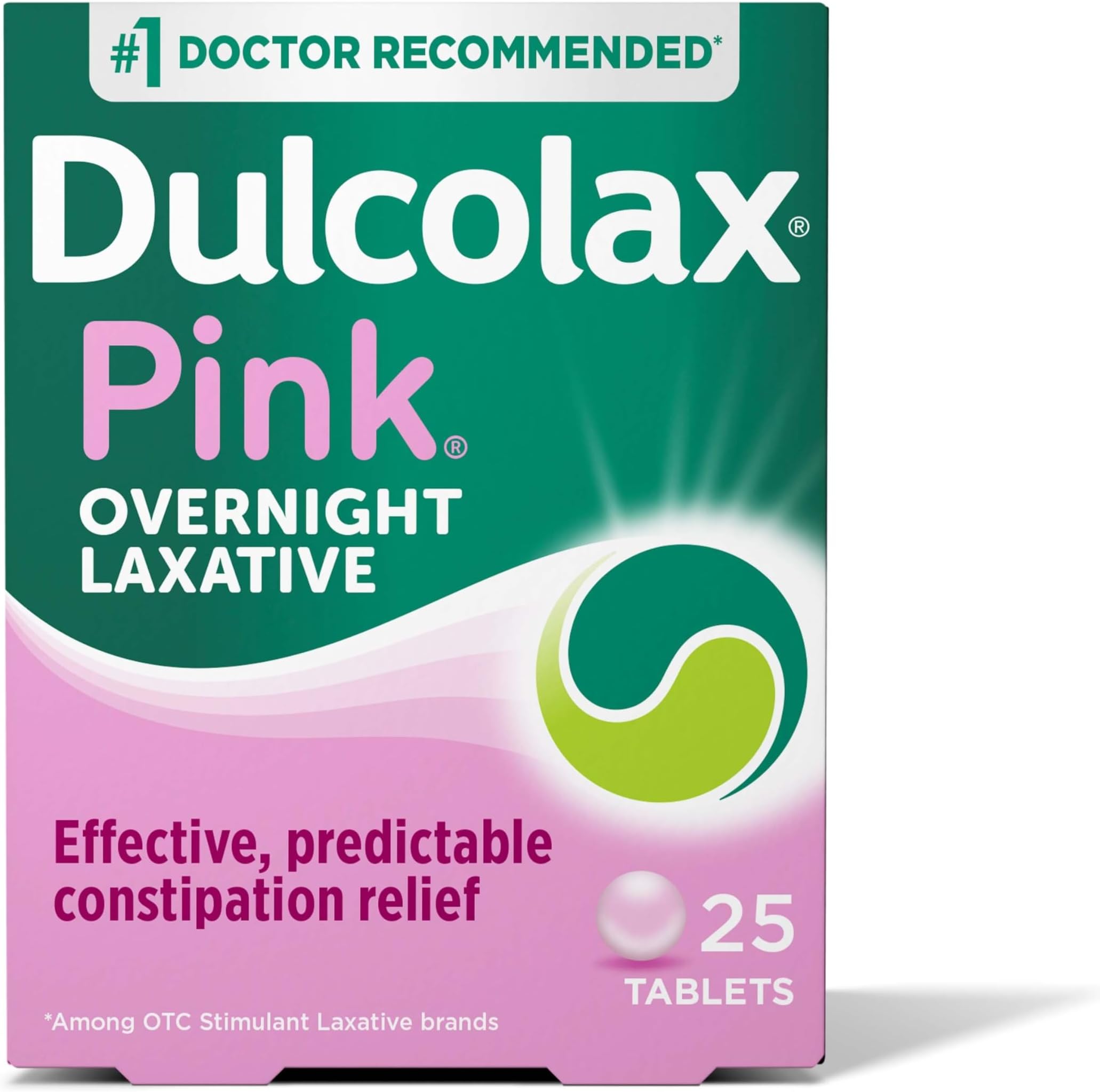 Pink Stimulant Laxative Tablets, Overnight Laxative, Predictable & Effective Constipation Relief, Relieves Straining & Bloating, Bisacodyl 5 mg, 25 Count