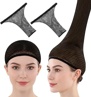 Xyembu 2 Pack Extra Long Black Wig Caps for Women - Non-Slip Open End Nylon Mesh Nets for Long Thick Hair, Cosplay Halloween