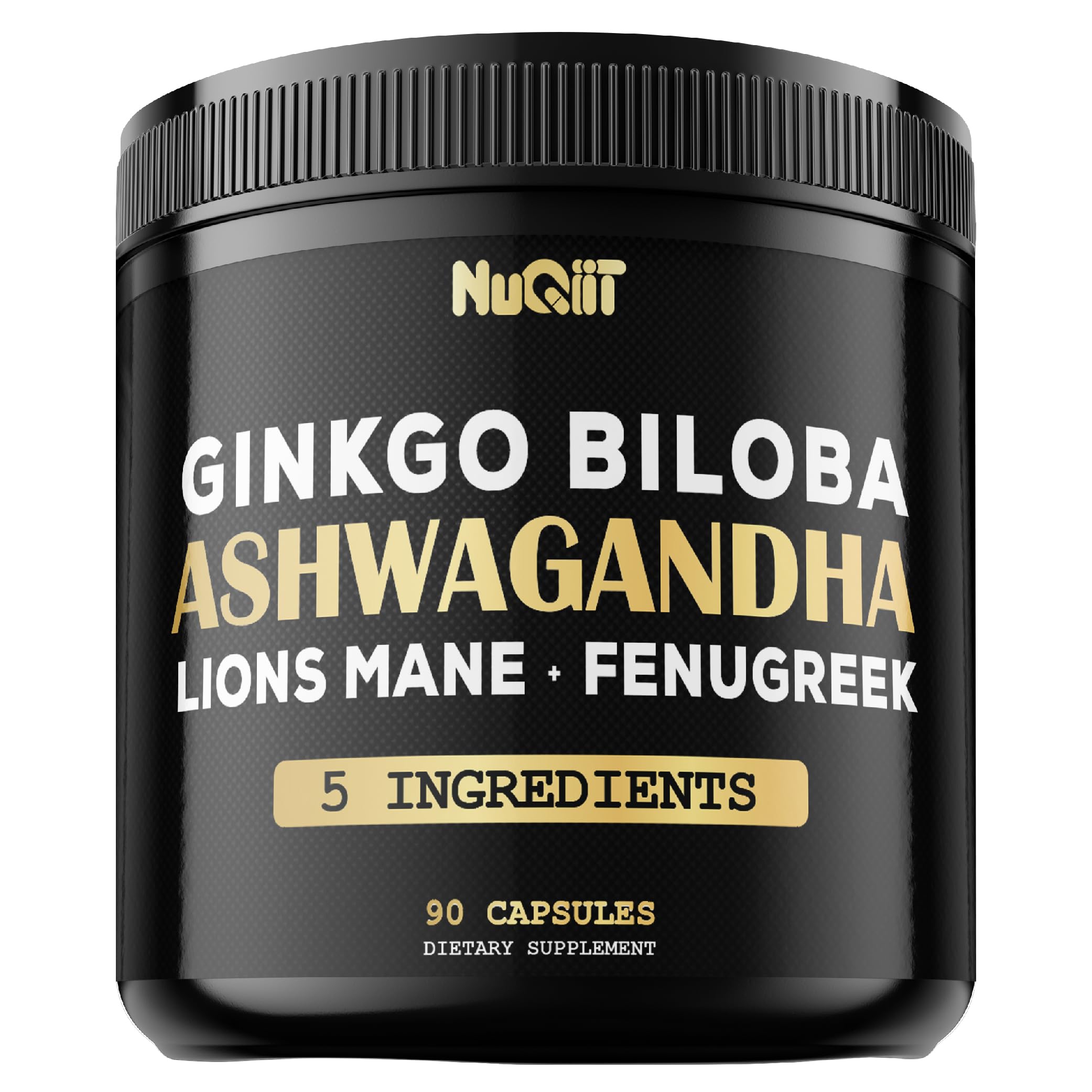NUQIIT Ashwangdha Capsules 4000mg Fenugreek Seed 2000mg Ginkgo Biloba 2000mg & More - Apple Cider Vinegar, Bladderwrack - Support Brain Health, Comfortable Mind & Immune System - 90 Vegan Capsules