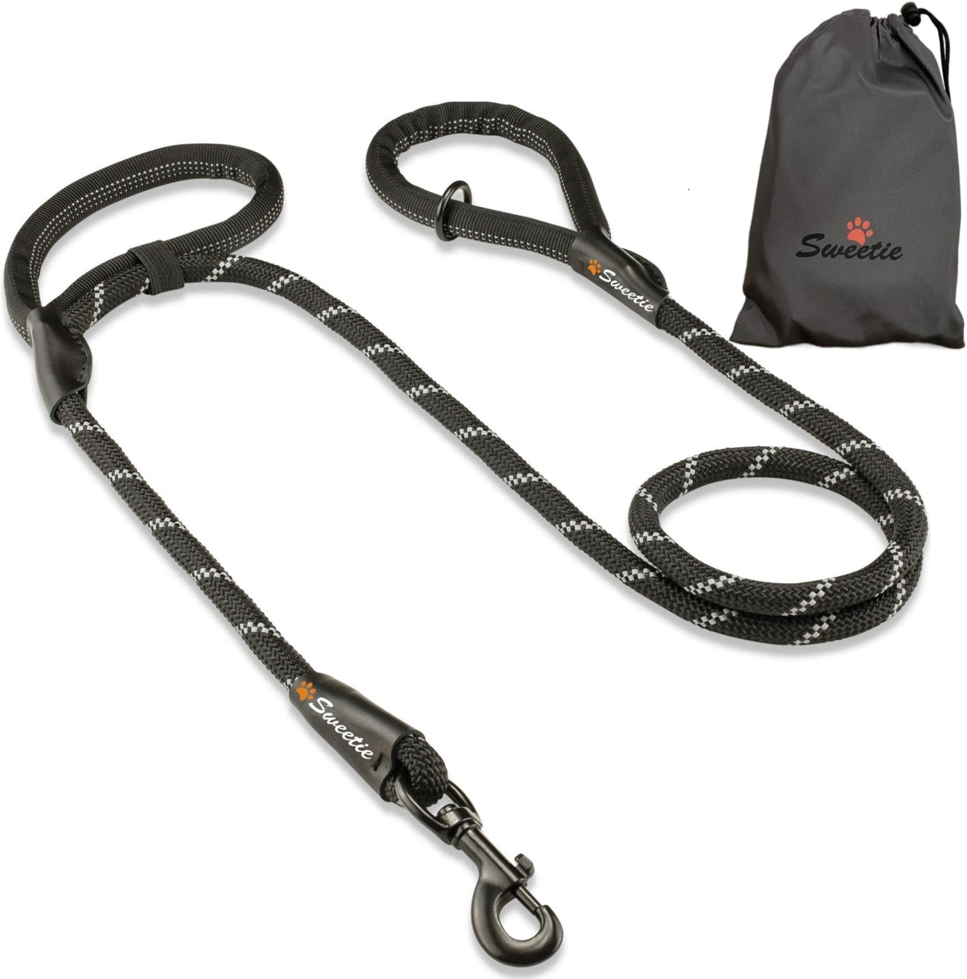 Sweetie Rope Dog Lead Strong Leash Black with 2 Comfortable Padded