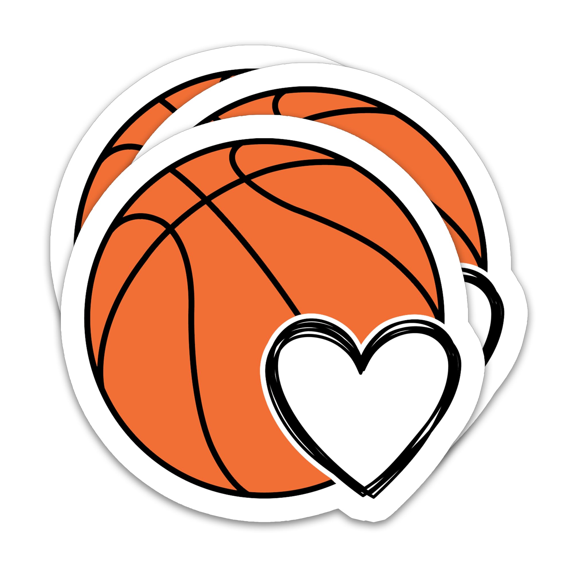 (3Pcs) Basketball Heart Sticker Decals Basketball Stickers Sport Lover Gift, Waterproof Vinyl Decal for Water Bottle, Scrapbook, Laptop, Tumbler, Cup