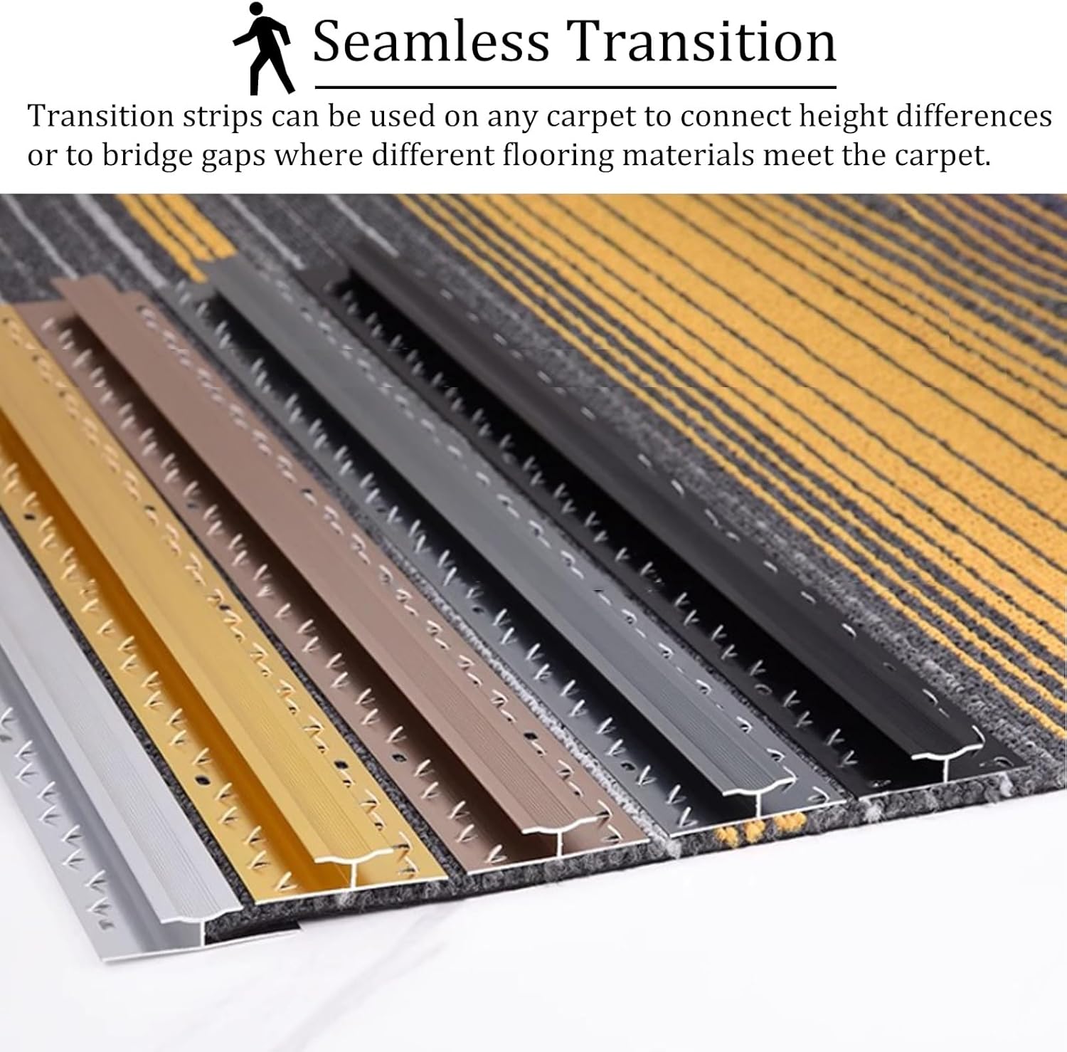 Threshold Strip Aluminum Carpet Covering Joining Transition Strip, Flooring Edge Seam Trim for Office Meeting, 35 inch Long Doorway Carpet Protector Strips (Color : Silver)