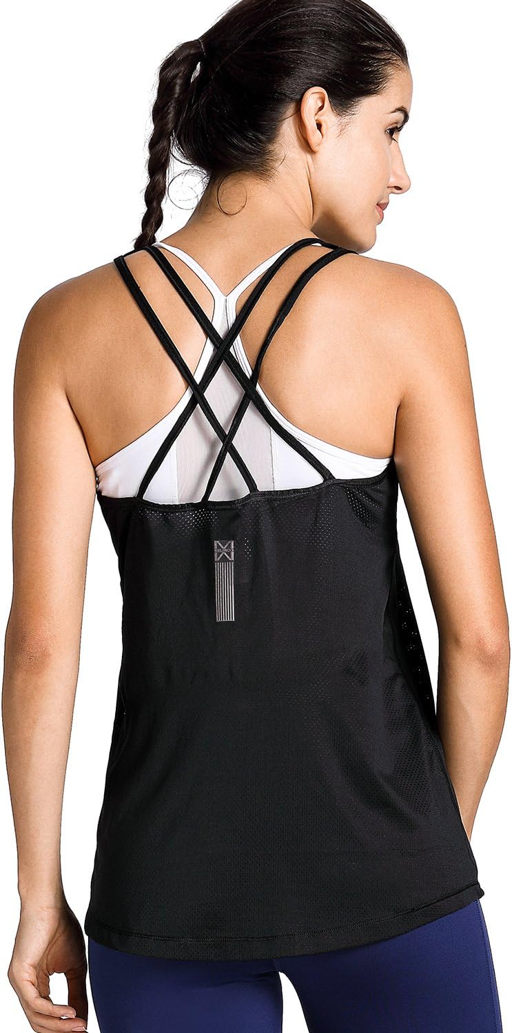 Women's Activewear Cool Mesh Workout Tank Tops with Cross Back Black L