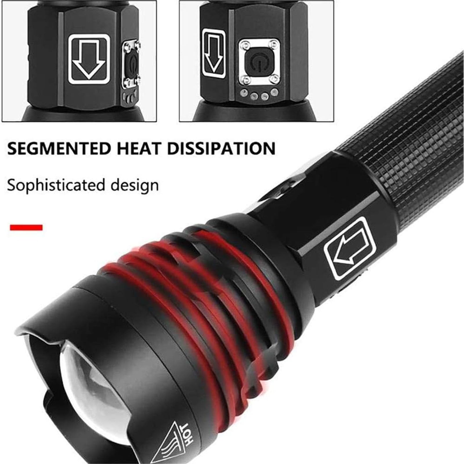 WURF XHP90 Latarka LED, 100000 lumenów, wysoka wydajność, bateria USB 26650 z możliwością ładowania, 3 tryby powiększania, wodoodporna IPX-6, do użytku na świeżym powietrzu, latarka awaryjna.