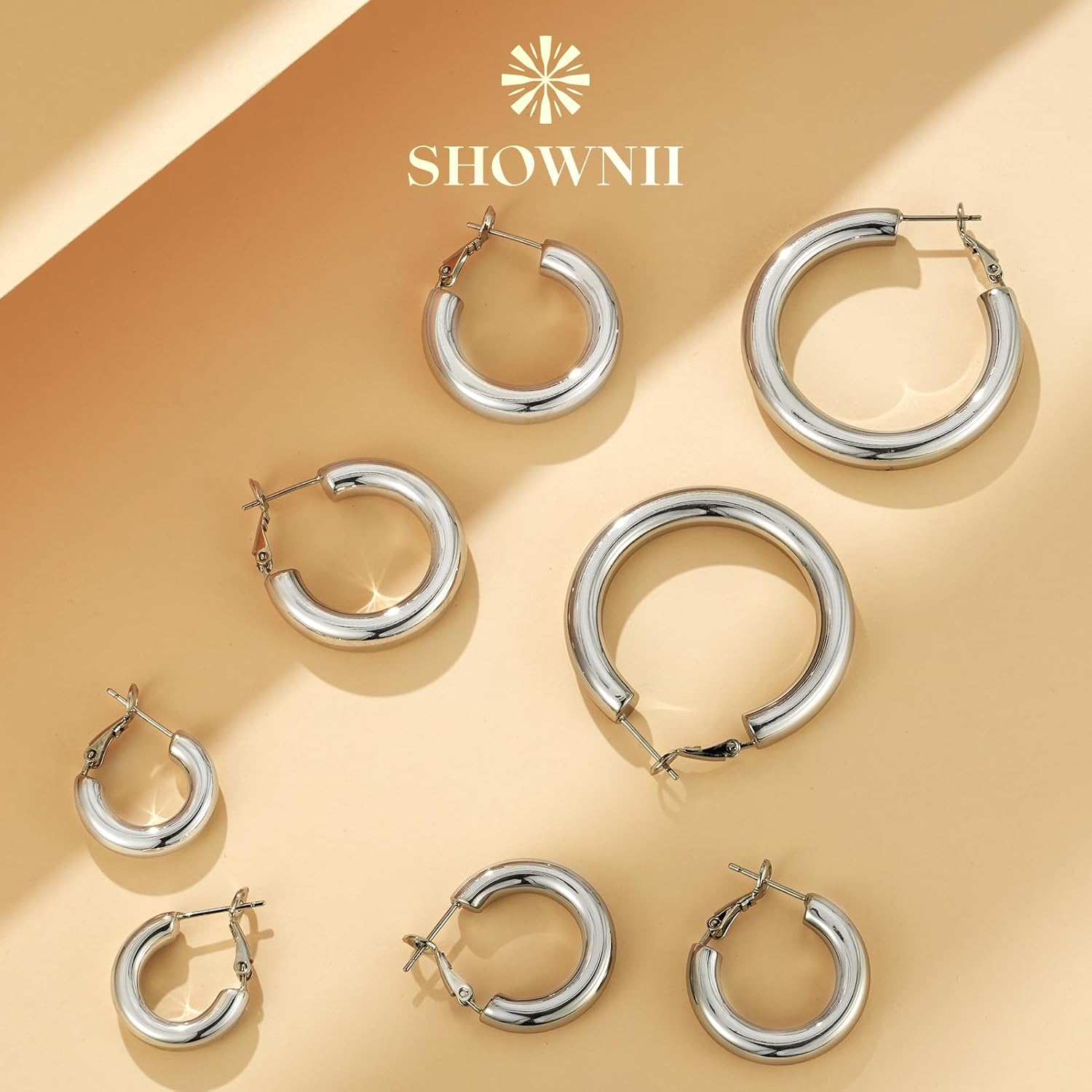 SHOWNII Chunky Gold Hoop Earrings - 14K Gold Plated Earrings for Women Hollow Tube Lightweight Thick Hoops Valentines Mother's Day Birthday Gifts for Her - Image 6