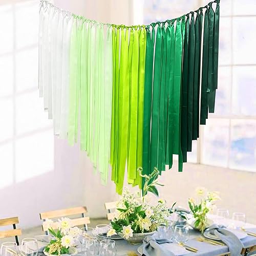 Miniatura 4 de Cinta de satén verde y blanca de 65.6 yardas x 1.97 pulgadas de ancho para manualidades, regalos, envoltura, telón de fondo, flecos, cortina