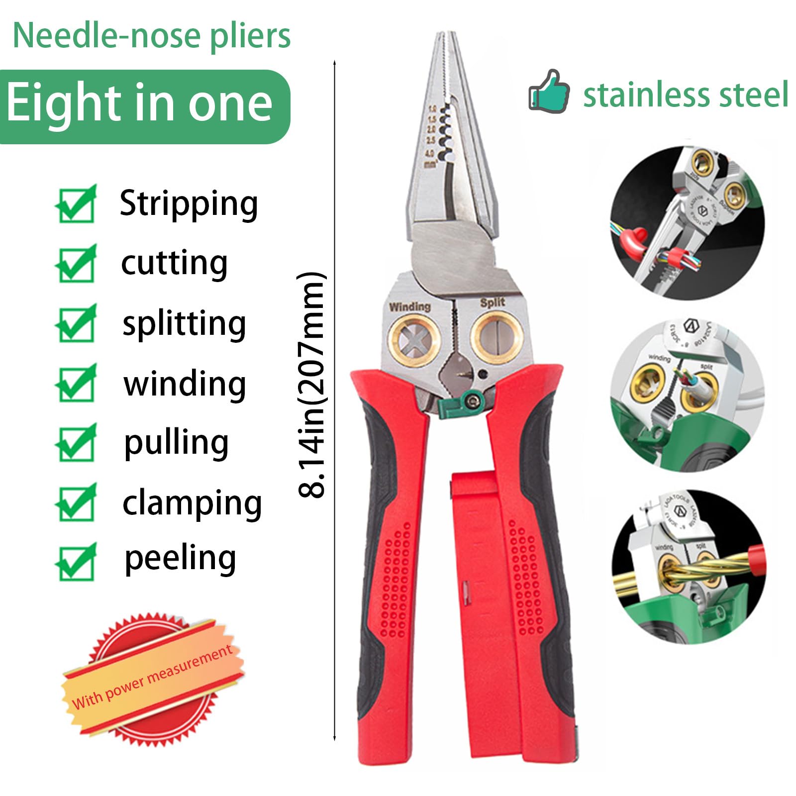 Boxonly 8-in-1 Wire Strippers with Electricity Measurement Function, Multi-Functional Pliers for Cutting Stripping - Image 2