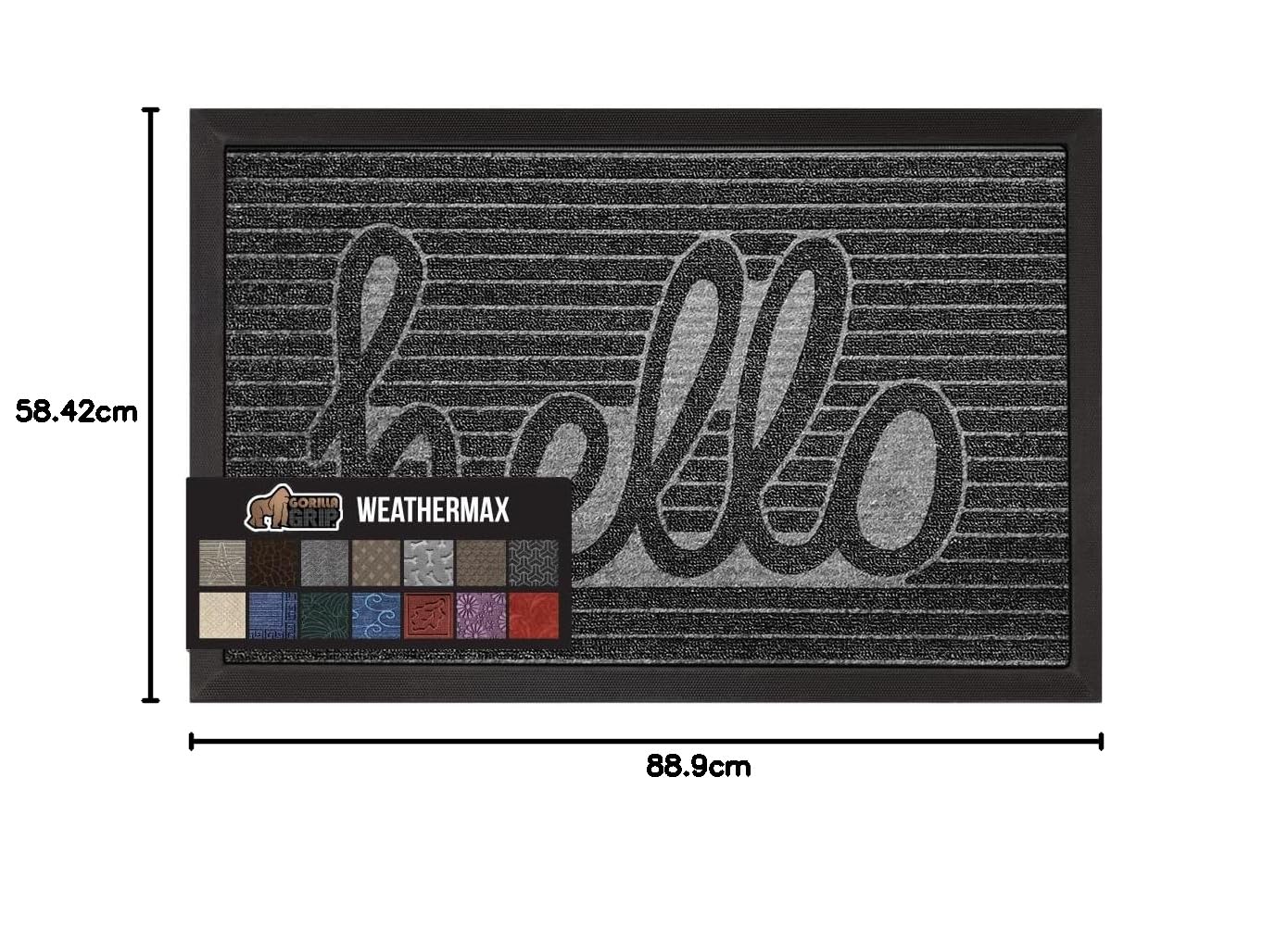 GORILLA GRIP WeatherMAX - Felpudo 100 % impermeable para todas las estaciones, 35 x 23 pulgadas, goma natural diseñada en Estados Unidos, resistente a las manchas y a la decoloración, tapete de bajo