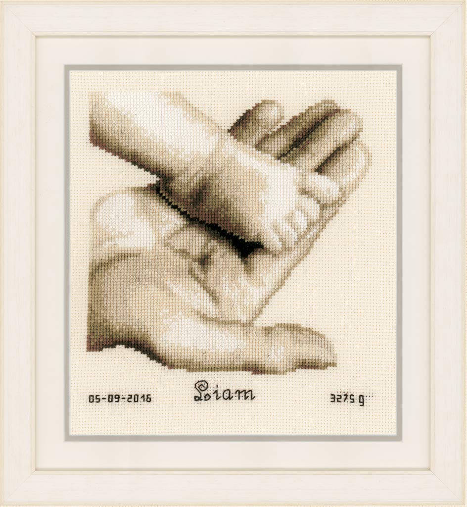 Vervaco Assorted Counted Cross Stitch Kit Baby Foot On Hand Aida, Cotton Blend, 32 X 6.6 X 37 Cm