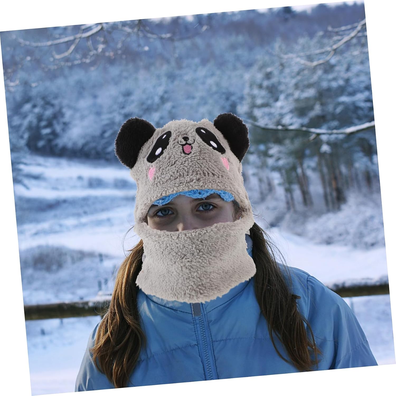 LIFKOME Hooded Scarf Neck Warmer with Animal Ears Soft and for Years Old Adorable Cartoon Pattern for Boys for Winter Outdoor Fun Grey
