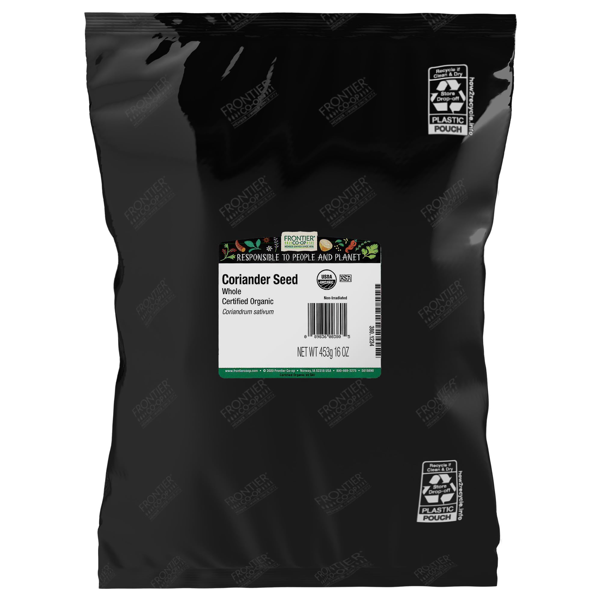 Frontier Co-op Organic Whole Coriander Seed, Certified Organic, Kosher, Bulk Spice | 16 Ounce (Pack of 1)