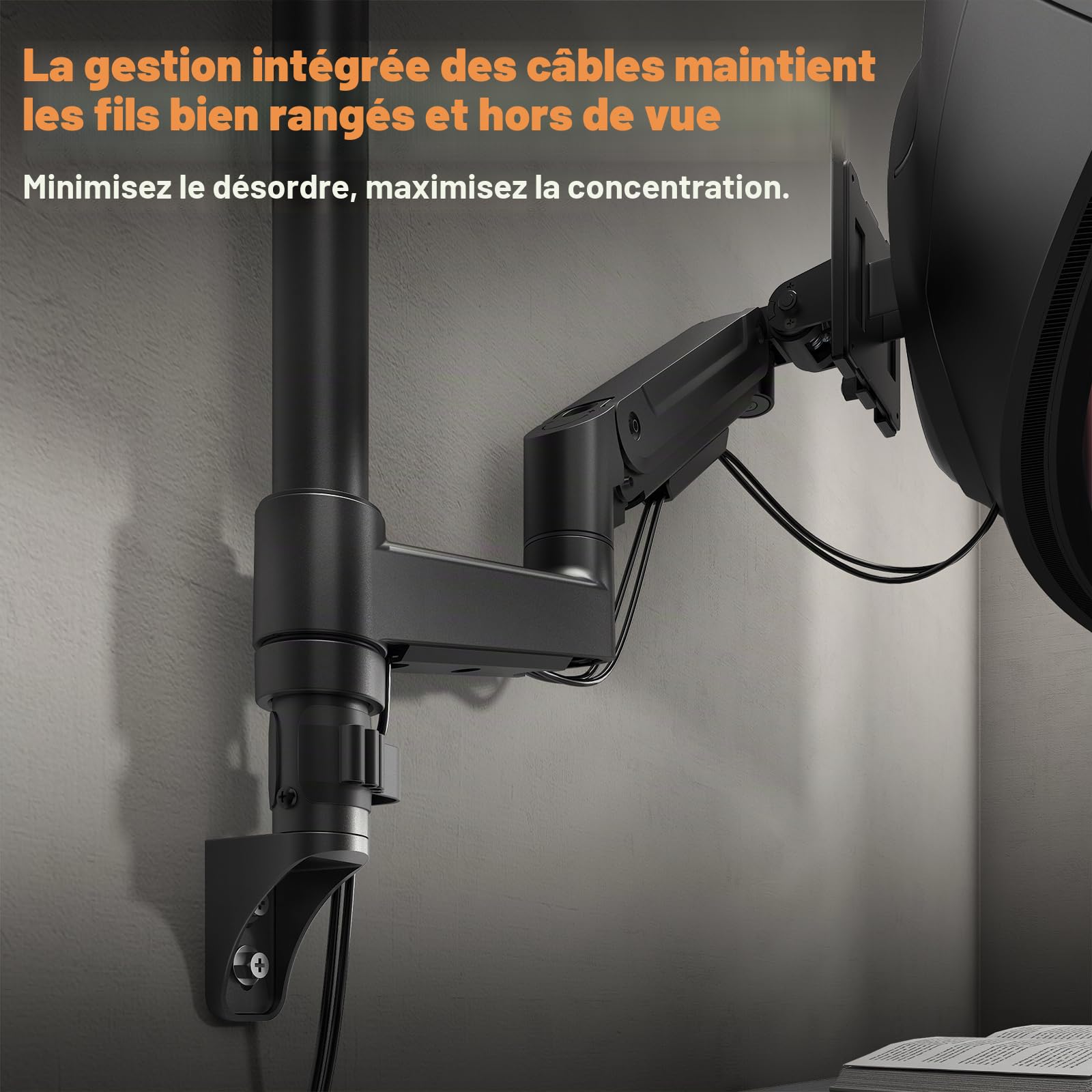 PUTORSEN Support Mural Double Bras pour écrans 17-49 Pouces, Bras Articulé Réglable à Ressort à Gaz,Charge Max 20kg par Bras,VESA 75x75/100x100,Solution Gain de Place pour Bureau et Maison, Noir