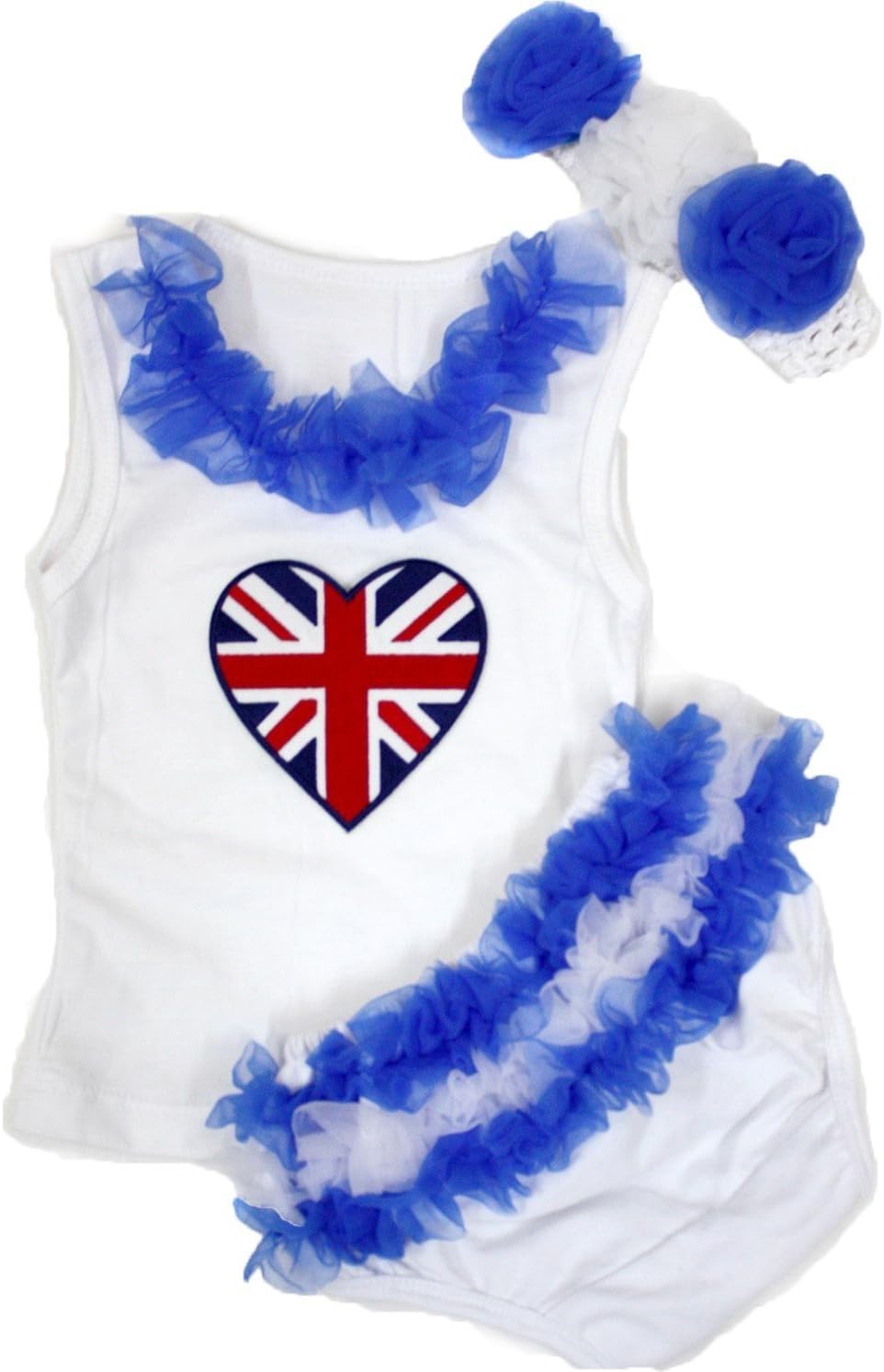 Petitebella British Dress UK Heart Shirt Blue White Ruffles Bloomer Baby Set 3-12m