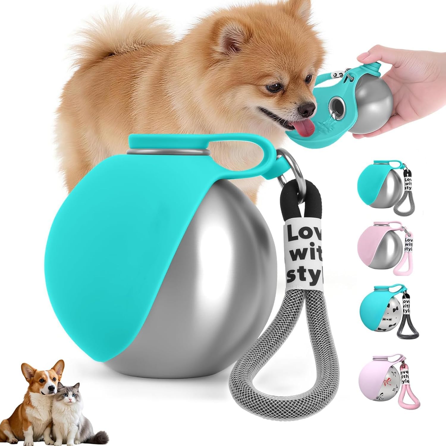 SANJSJHXJ Foldable Pet Water Bottle for Hikes, 285ml Stainless Steel Dog Water Bottles for Walking, Portable Dog Water Bowl Combo,blue