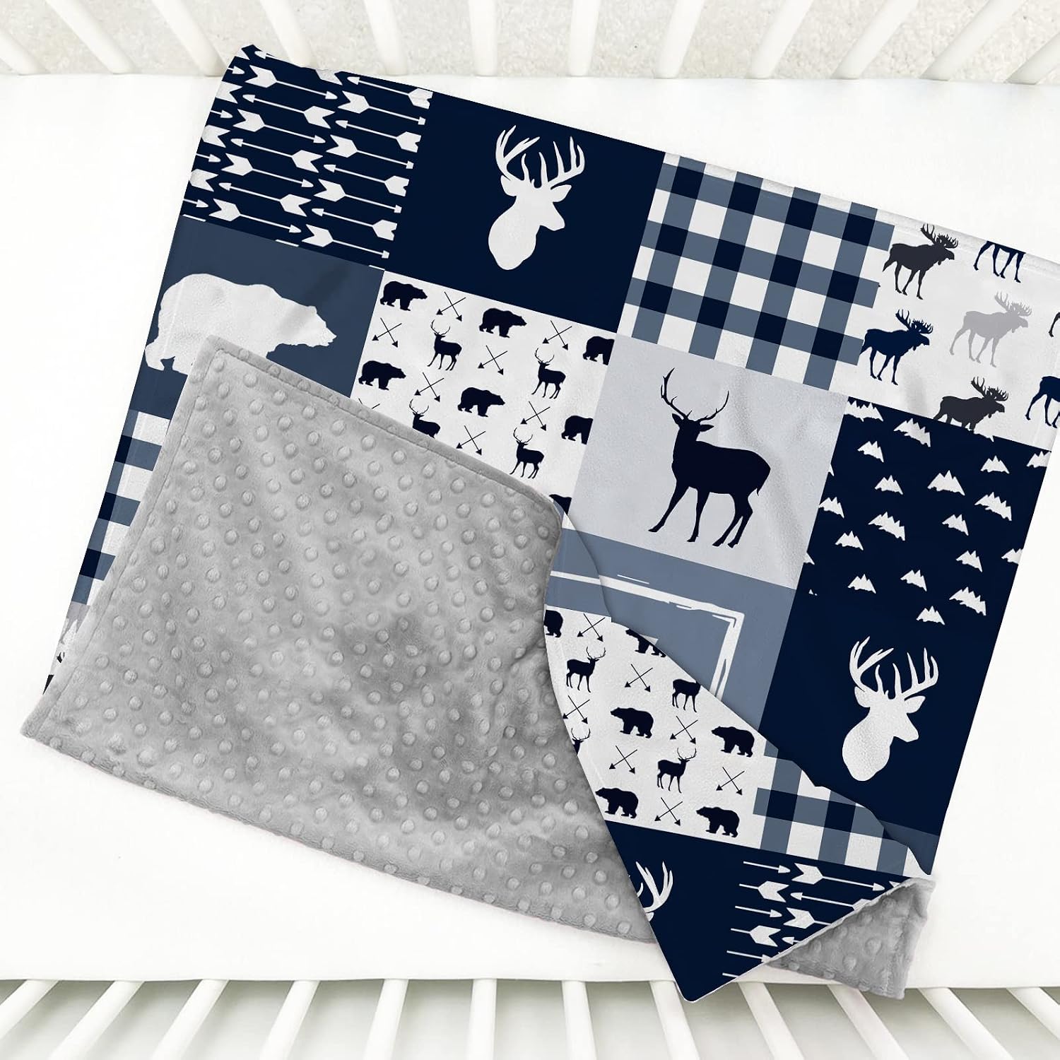Personalized Woodland Blue Minky Baby Blankets with Name, Custom Cow Print Baby Blankets for Girls and Boys, Soft Plush Infant Toddler Baby Newborn Blanket, Birthday Shower Gifts for Baby