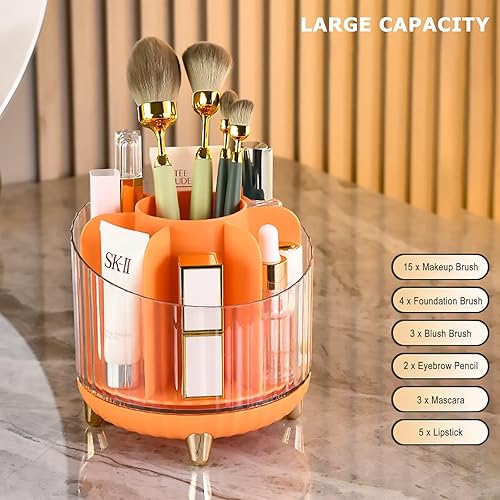 Miniatura 4 de Organizador de maquillaje giratorio de 360  Organizador de maquillaje giratorio para tocador, amplio soporte para brochas de maquillaje, 7 ranuras