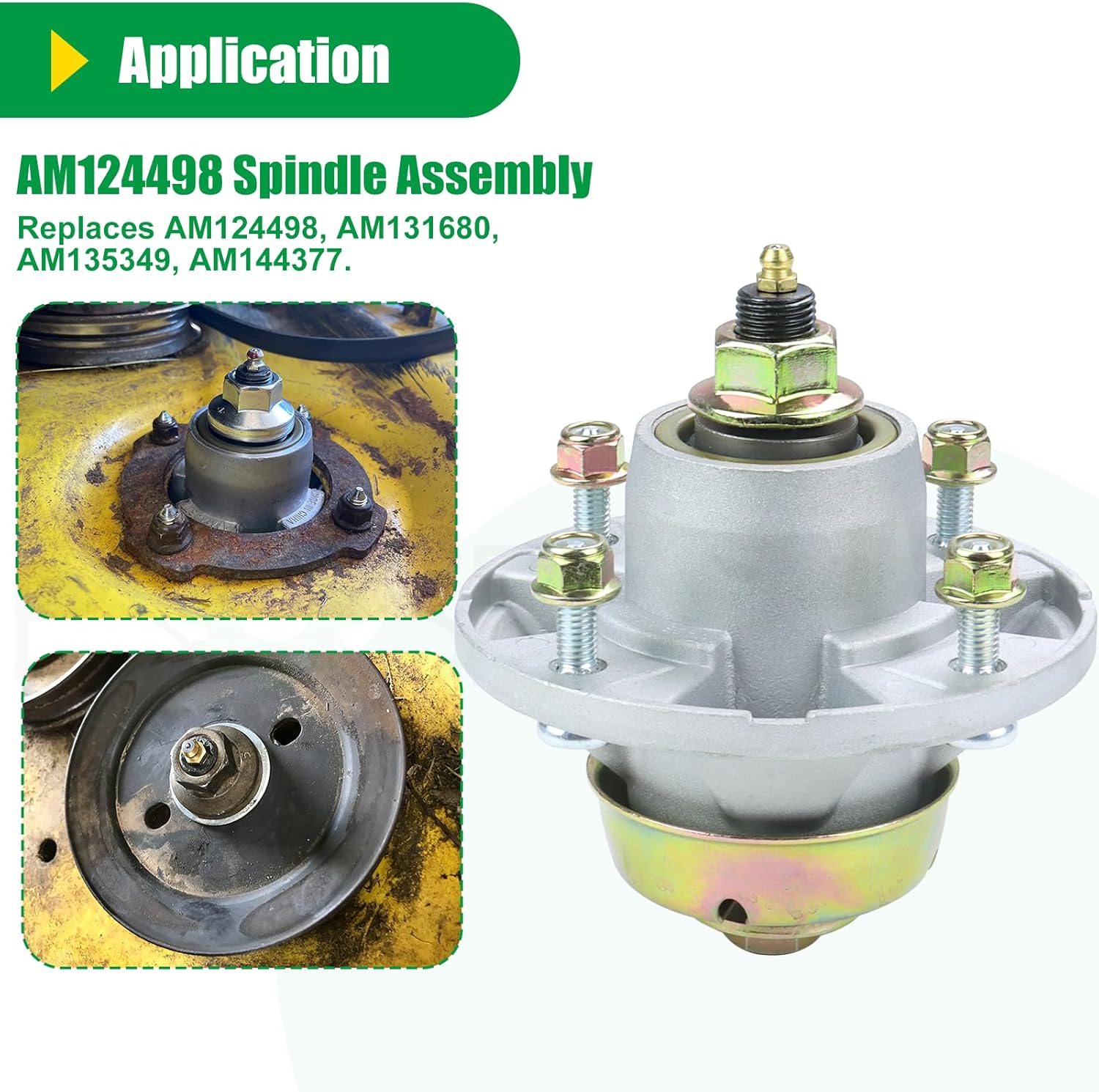 AM144377 Spindle Assembly with M131814 Pulley Replaces John Deere AM144377 Spindle, AM135349, AM124498, AM131680 for John Deere X320, X500, X300, GT235, X530, LX280, X304, X485, GX255 Tractors