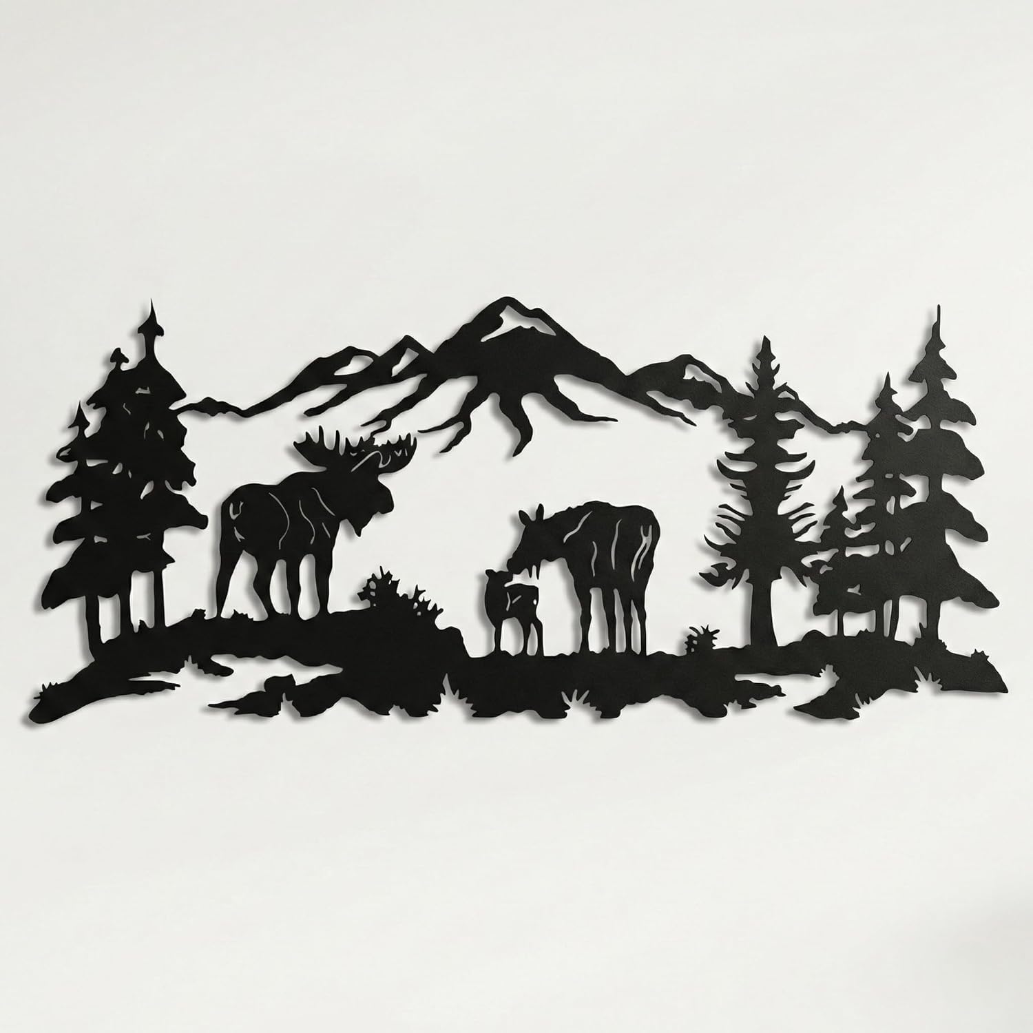DEKADRON Metal Wall Art - Moose & Tree Nature Decor (40" W x 17" H / 100x44 cm)
