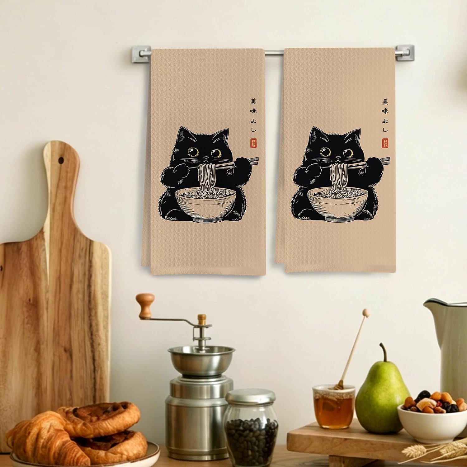 Funny Black Cat Japanese Kitchen Towels 16x24 Inch image 3