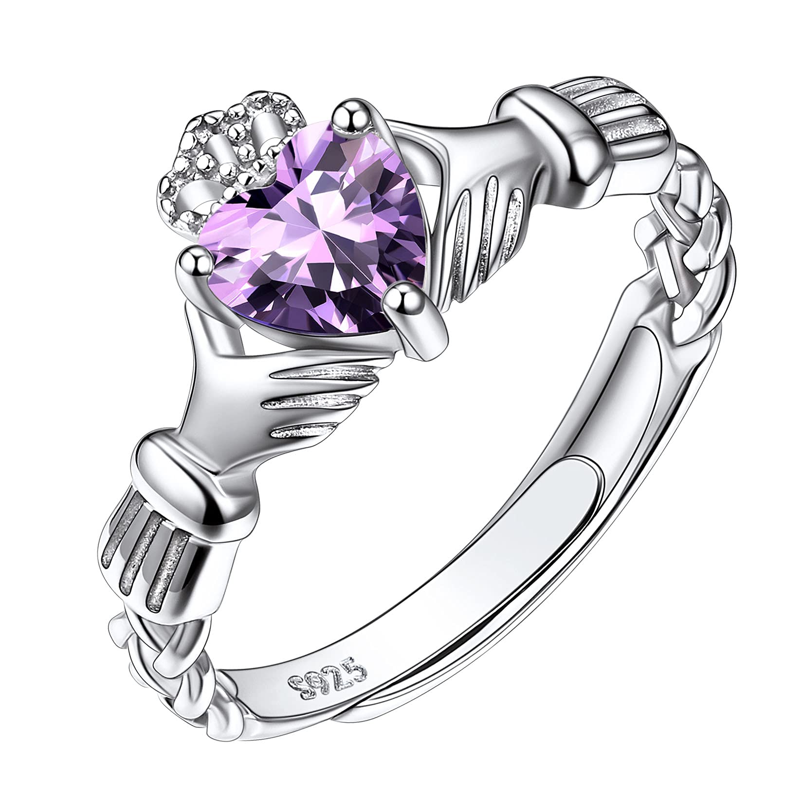Suplight Anello Donna in Argento Sterling 925 Anello Claddagh Regolabile Anello Argento 925 Donna Anello Solitario con Pietre di Nascita 12 Mesi con Confezione Regalo