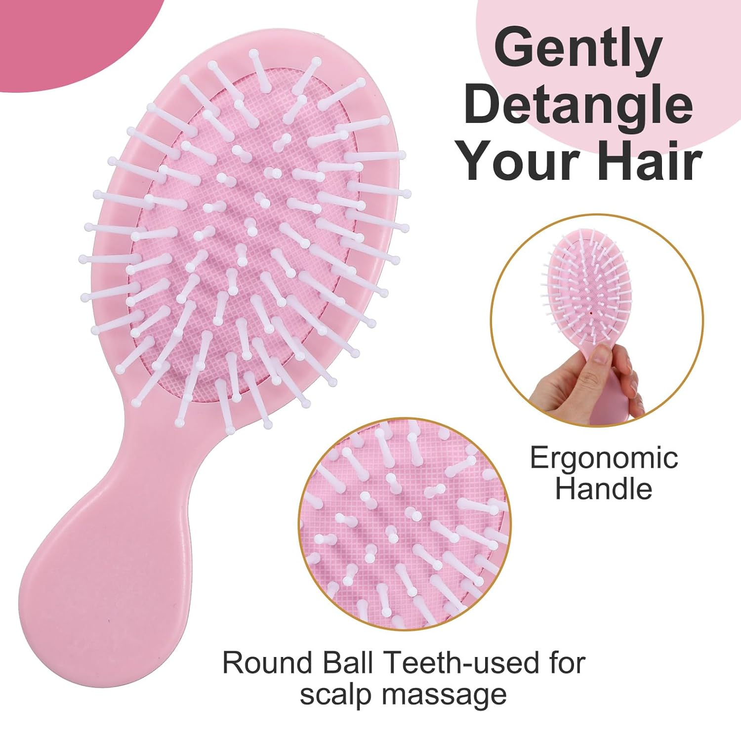 20 Pcs Mini Wet Hair Brush Bulk, Mini Hairbrush for Travel for Most Hair Types,Small Toddler Soft Bristle Detangling Air Cushion Brushes Pocket Bachelorette Party Bridesmaid Gifts, Women Girl Pink