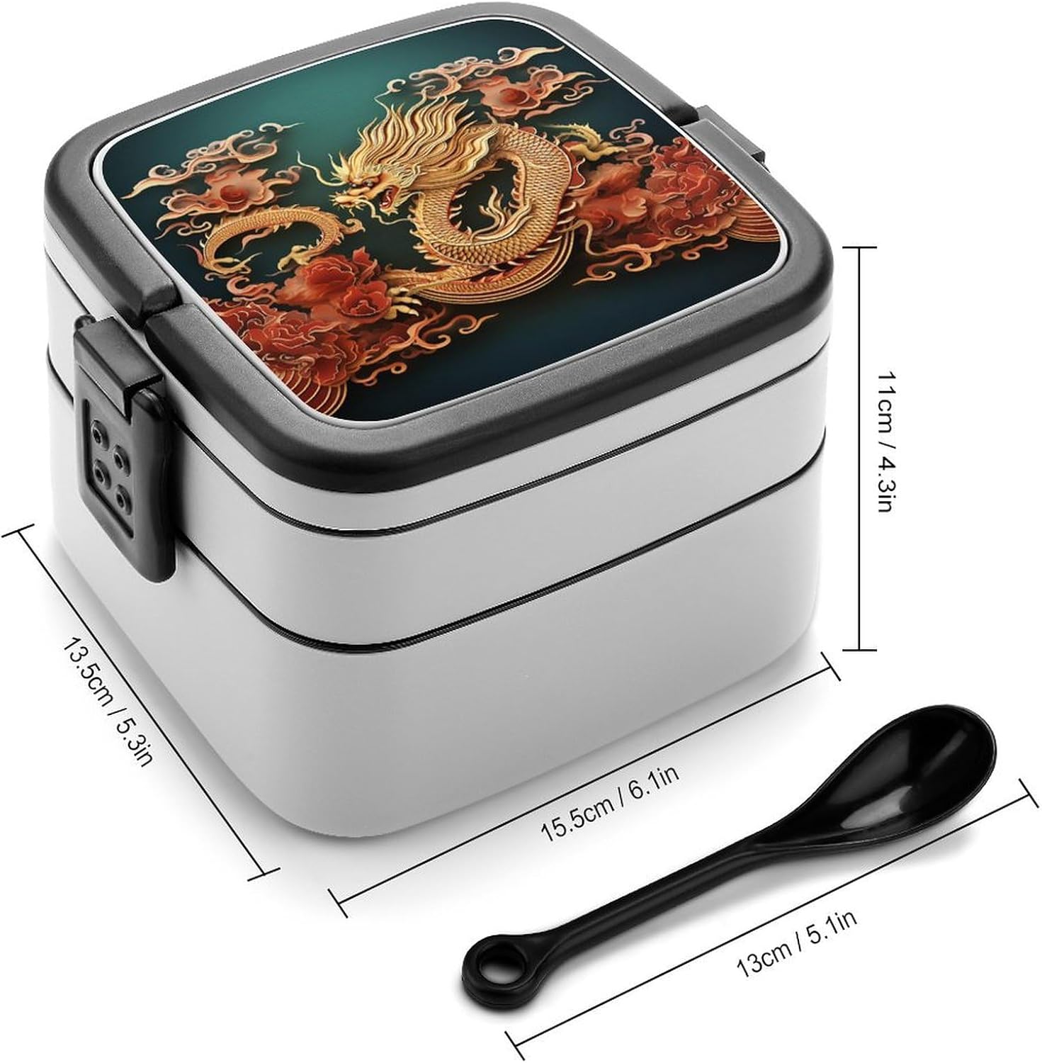 Adults Lunch Box Adult Bento Box Stackable Bento Box BPA-Free Dragon Chinese Background Lunch Box Food Container Ideal for Meal Prep, Work, And On The Go