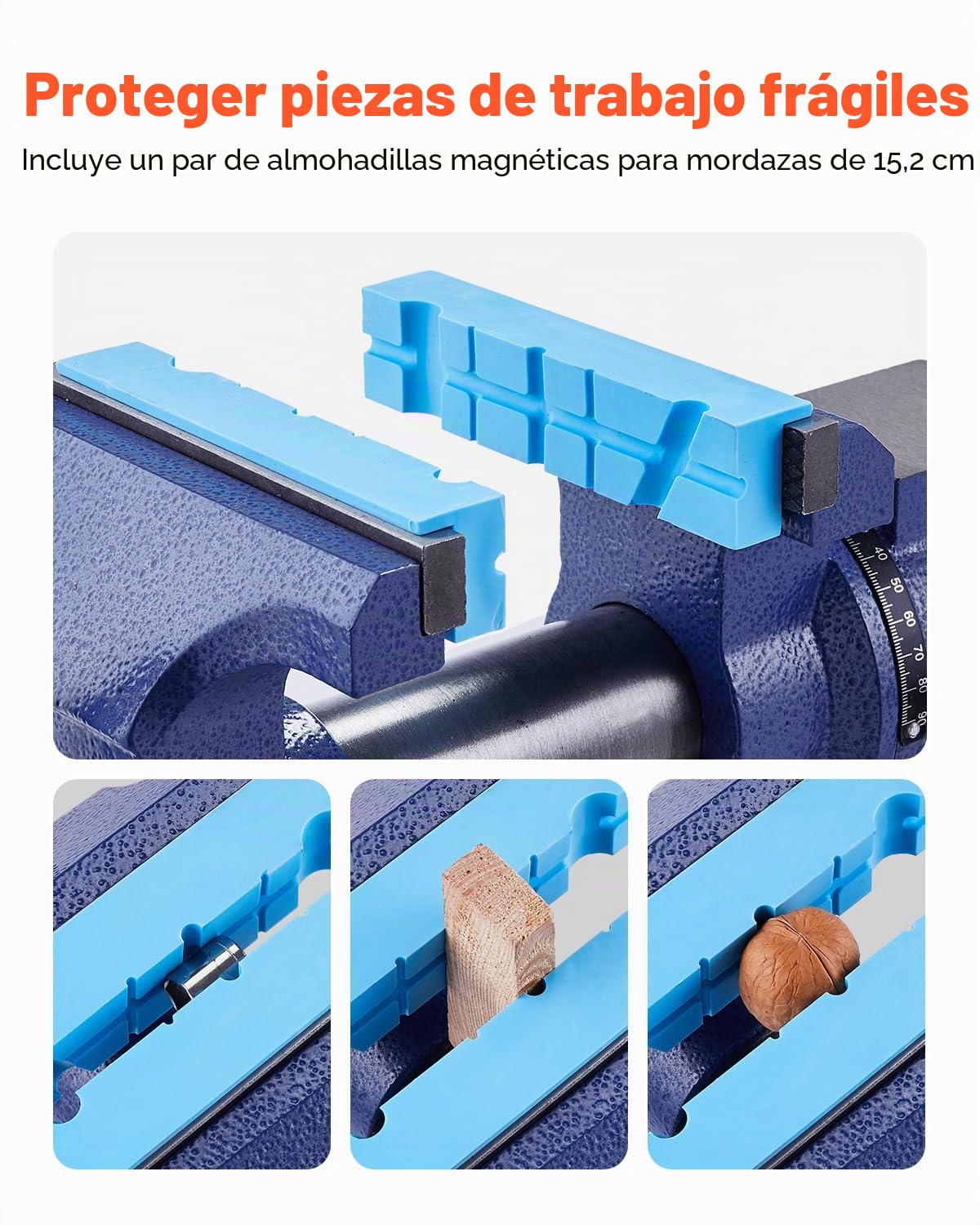 VEVOR Tornillo de Banco de Alta Resistencia con Yunque Ancho de Mordaza de 165 mm Apertura Máxima de 125 mm Cabezal de Base Giratorio de 360°, Garganta de 75 mm Fuerza de Sujeción de 24,98 kN
