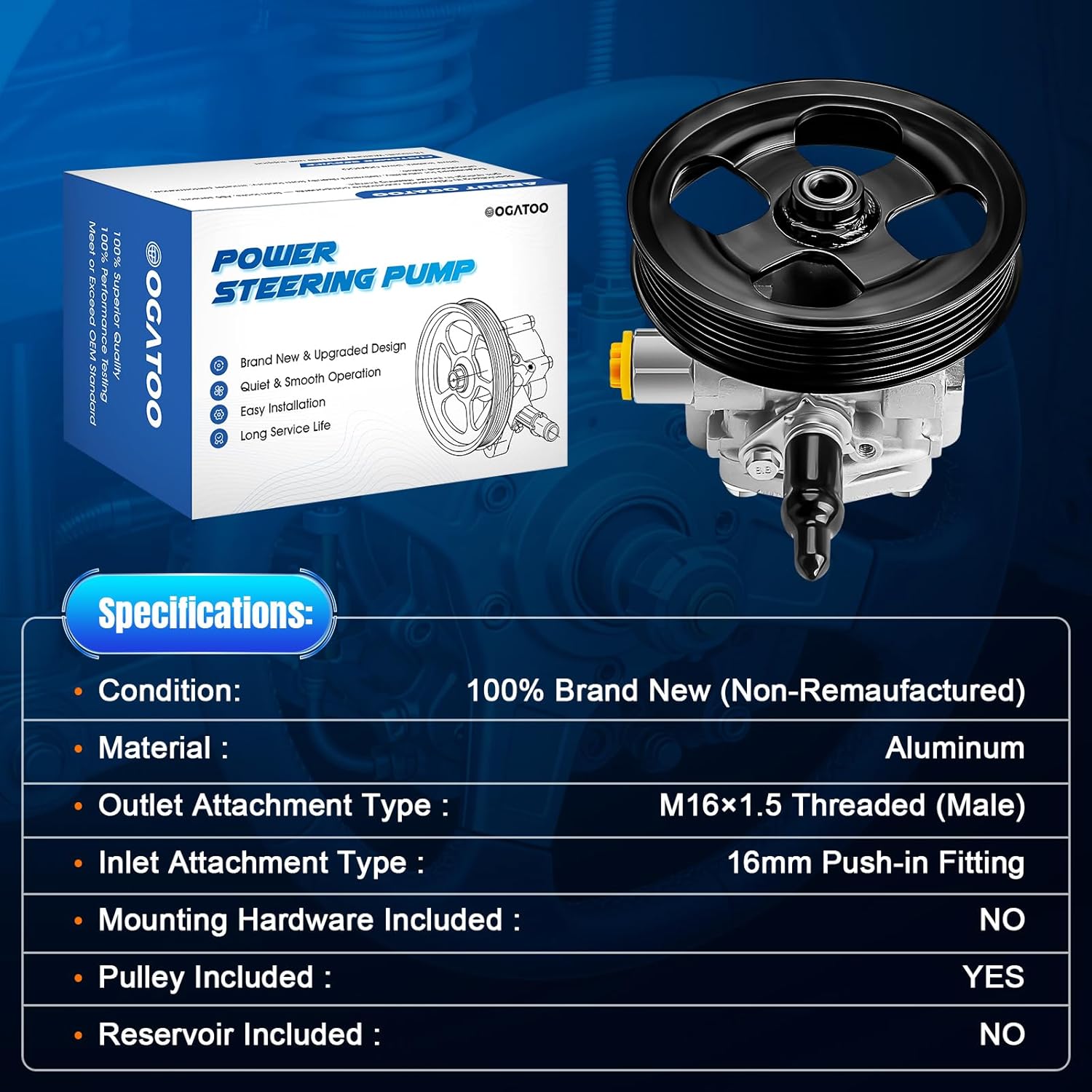 Power Steering Pump with Pulley Fits for Dodge Caliber 2007-2012, Jeep Compass 2007-2017, Patriot 2007-2017 2.0L 2.4L Replaces 5105048AA, 5105048AB, 5105048AC, 20-2401 Power Assist Pump