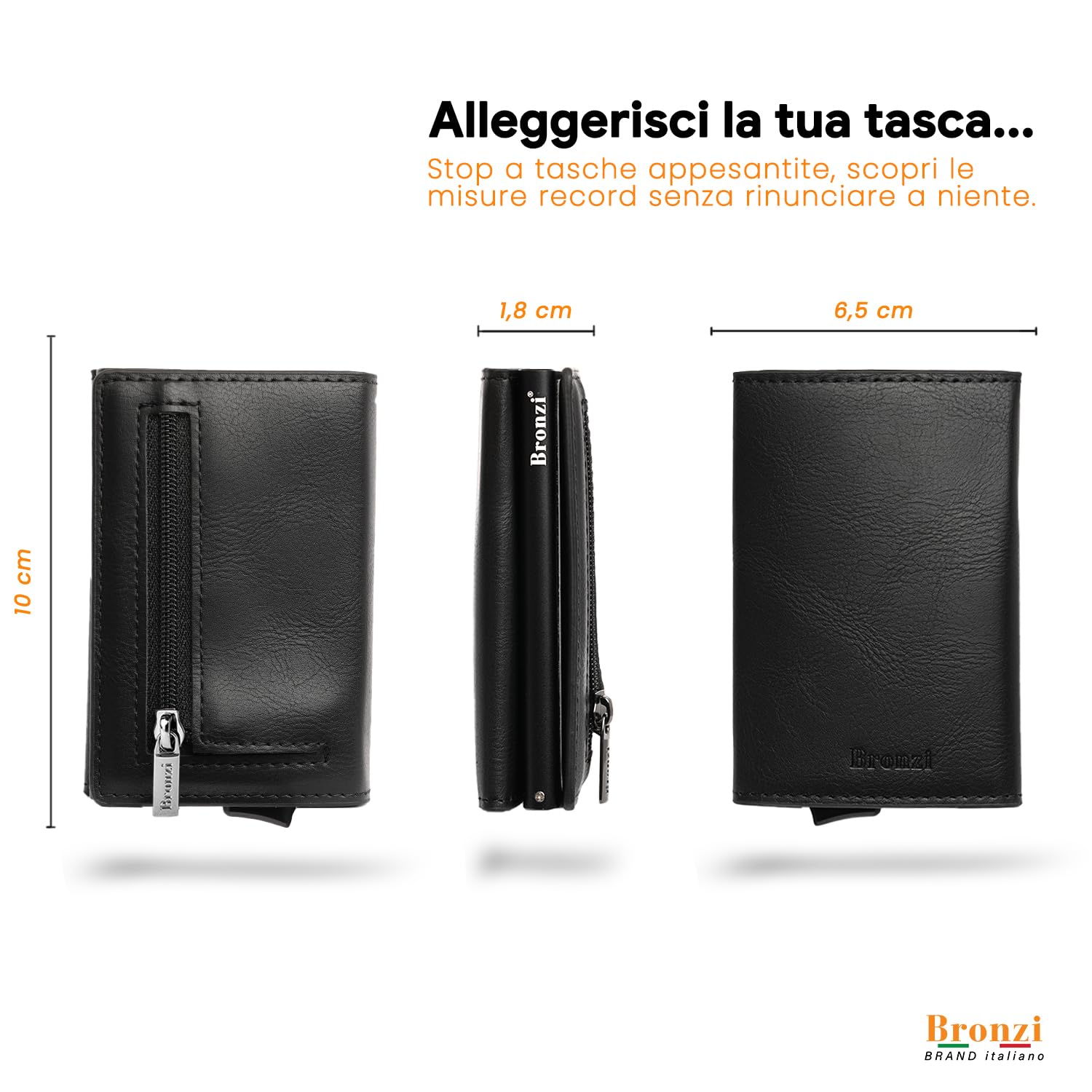Bronzi® Portafoglio Uomo Slim Piccolo | Portacarte Uomo Donna Portatessere Porta Carte Di Credito | Portafogli Mini Protezione (𝐌𝐀𝐆𝐍𝐄𝐓𝐈𝐂 𝐍𝐄𝐑𝐎)