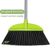Vista 7 de Paquete de 3 escobas de interior para barrer piso de madera dura, escoba de ángulo verde con mango largo de 55 pulgadas para limpieza de suelos