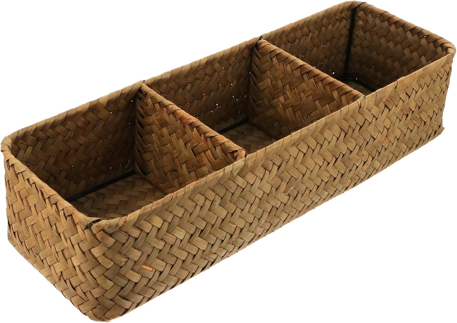 Seagrass Storage Basket 3 Compartment Wicker Storage Bin Rectangular Toilet Tank Baskets Tea Bag Holder Magazine Holder Basket for Desktop Organizing B
