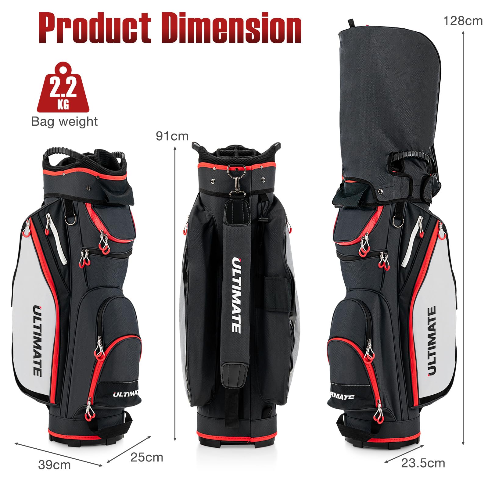 LIFEZEAL Borsa da Golf con Copertura Antipioggia, Sacca da Golf con 14 Divisori e 8 Tasche, Astuccio da Golf, Porta da Golf con Cerniera Borsa Termica, Custodia per Mazze da Golf